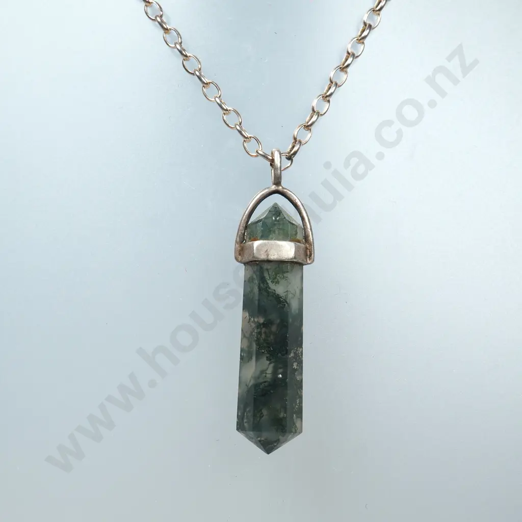 Vintage Sterling Silver And Agate Pendant With Sterling Silver Chain Image 1++