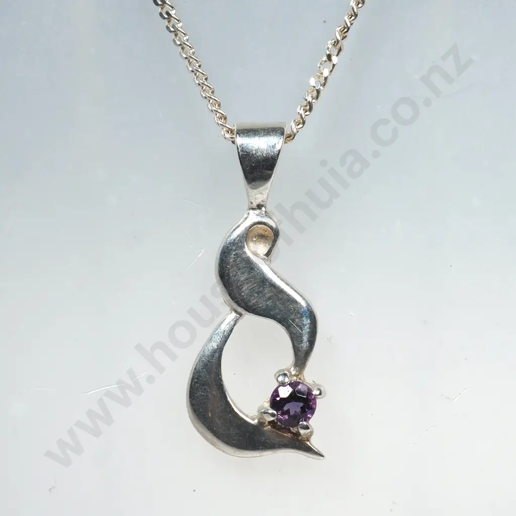 Modern Sterling Silver Amethyst Set Pendant With Sterling Silver Chain Image 1++