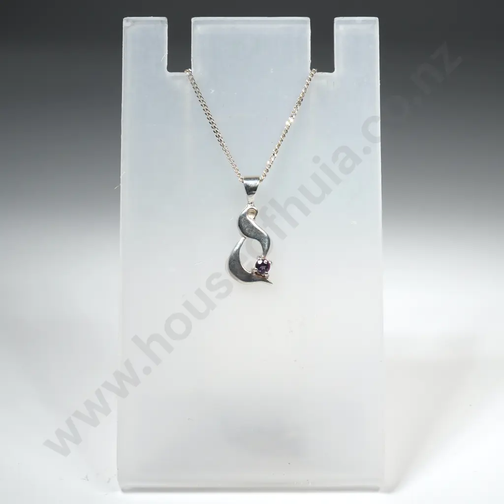 Modern Sterling Silver Amethyst Set Pendant With Sterling Silver Chain Image 1++