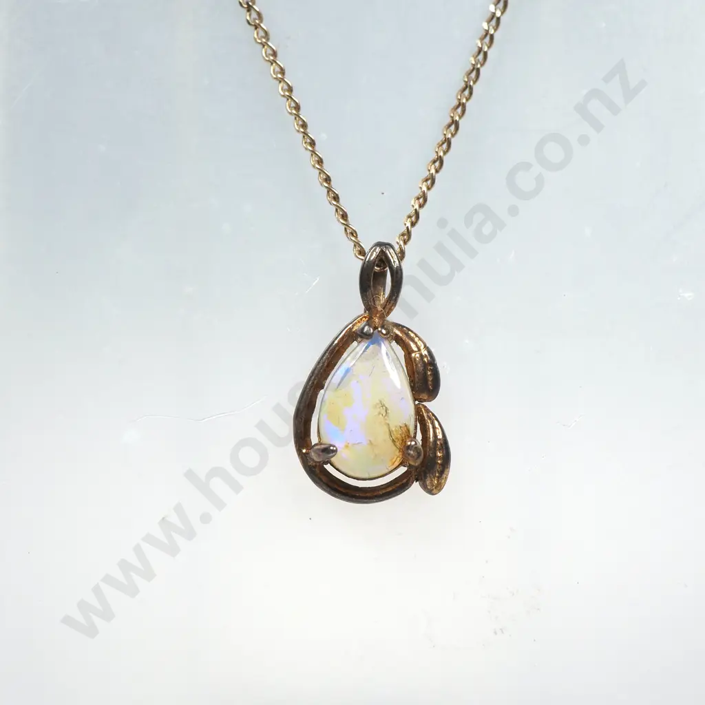 Modern Gilt Sterling Silver Opal Set Pendant With Gilt Sterling Silver Chain Image 1++