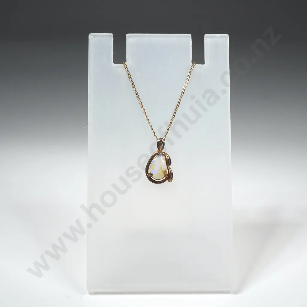 Modern Gilt Sterling Silver Opal Set Pendant With Gilt Sterling Silver Chain Image 1++