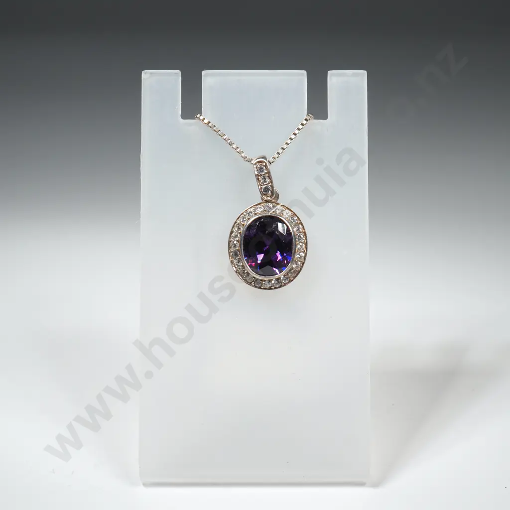 Modern Sterling Silver Stone Set Pendant With Sterling Silver Chain Image 1++