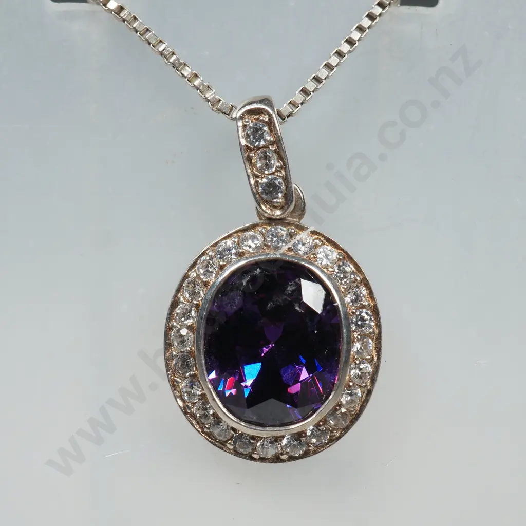 Modern Sterling Silver Stone Set Pendant With Sterling Silver Chain Image 1++
