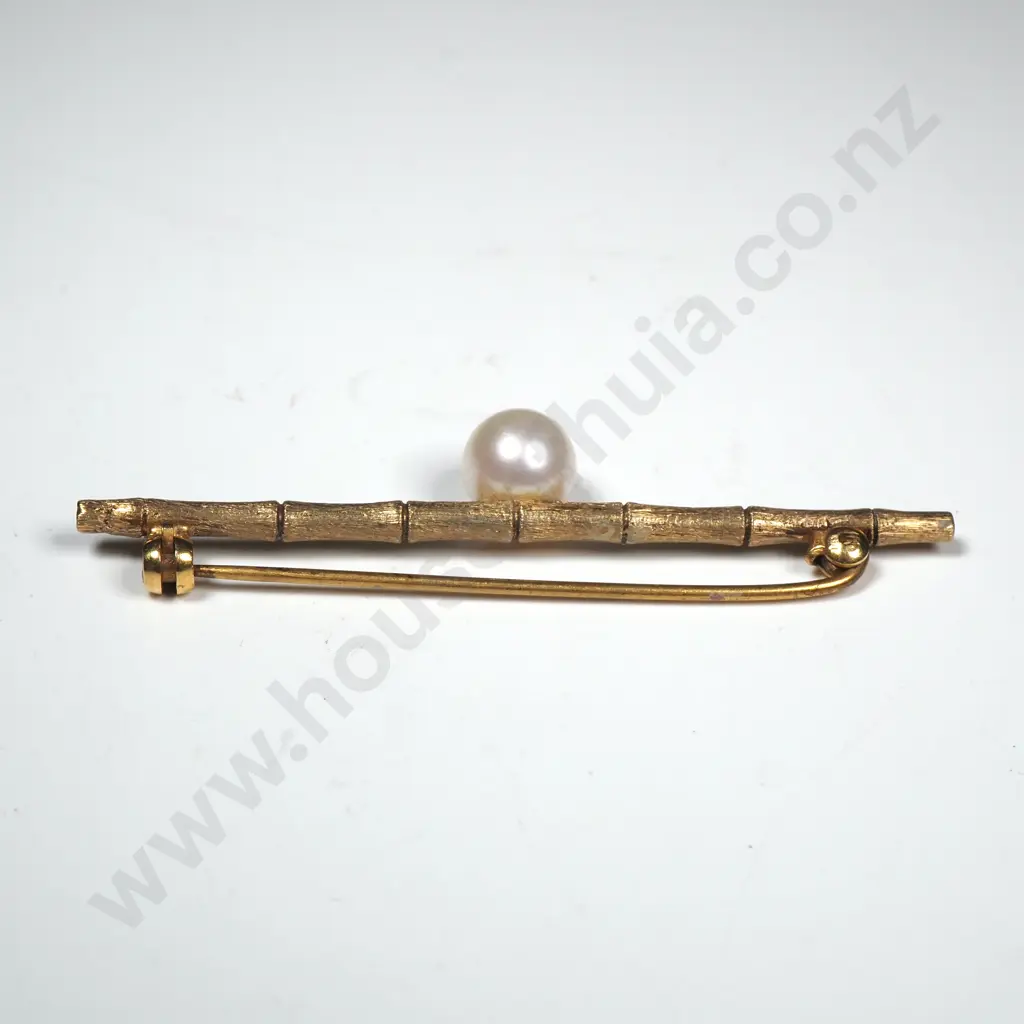 Vintage Bamboo 9ct Gold & Pearl Brooch Image 1++