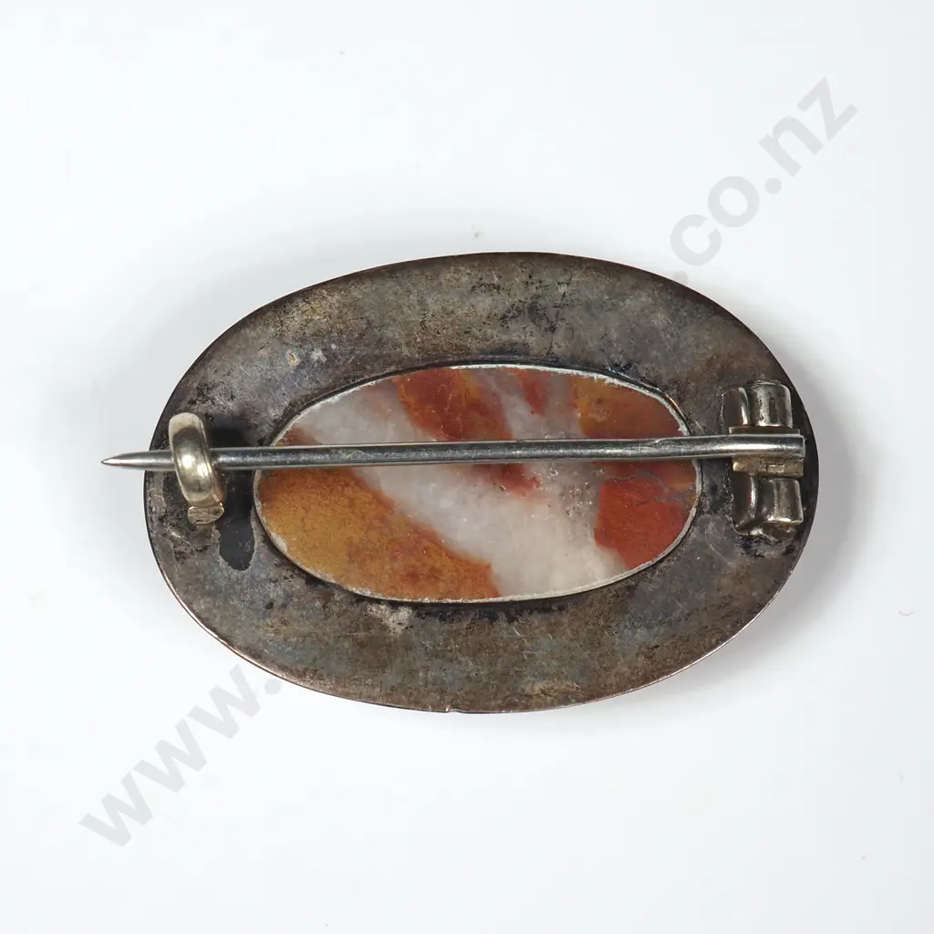 Vintage Sterling Silver And Agate Brooch Image 1++