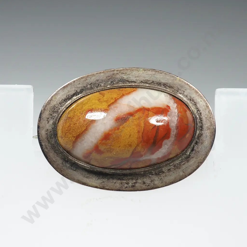 Vintage Sterling Silver And Agate Brooch Image 1++