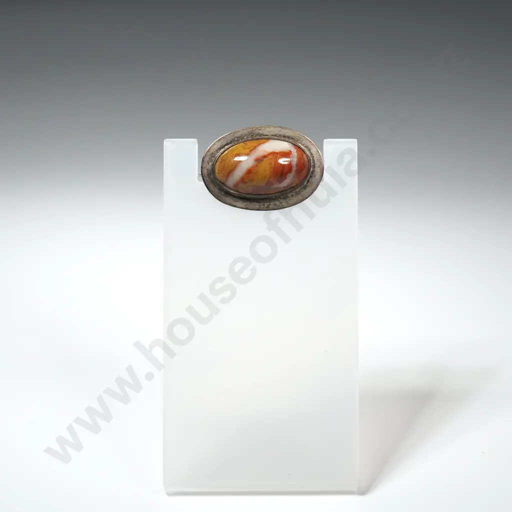 Vintage Sterling Silver And Agate Brooch Image 1++