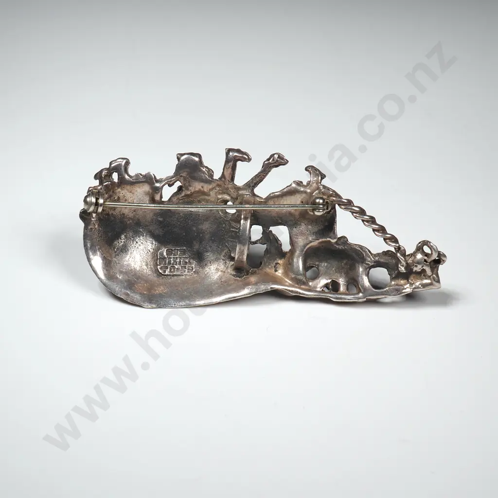 Vintage Heavy Sterling Silver Noah's Ark Brooch Image 1++