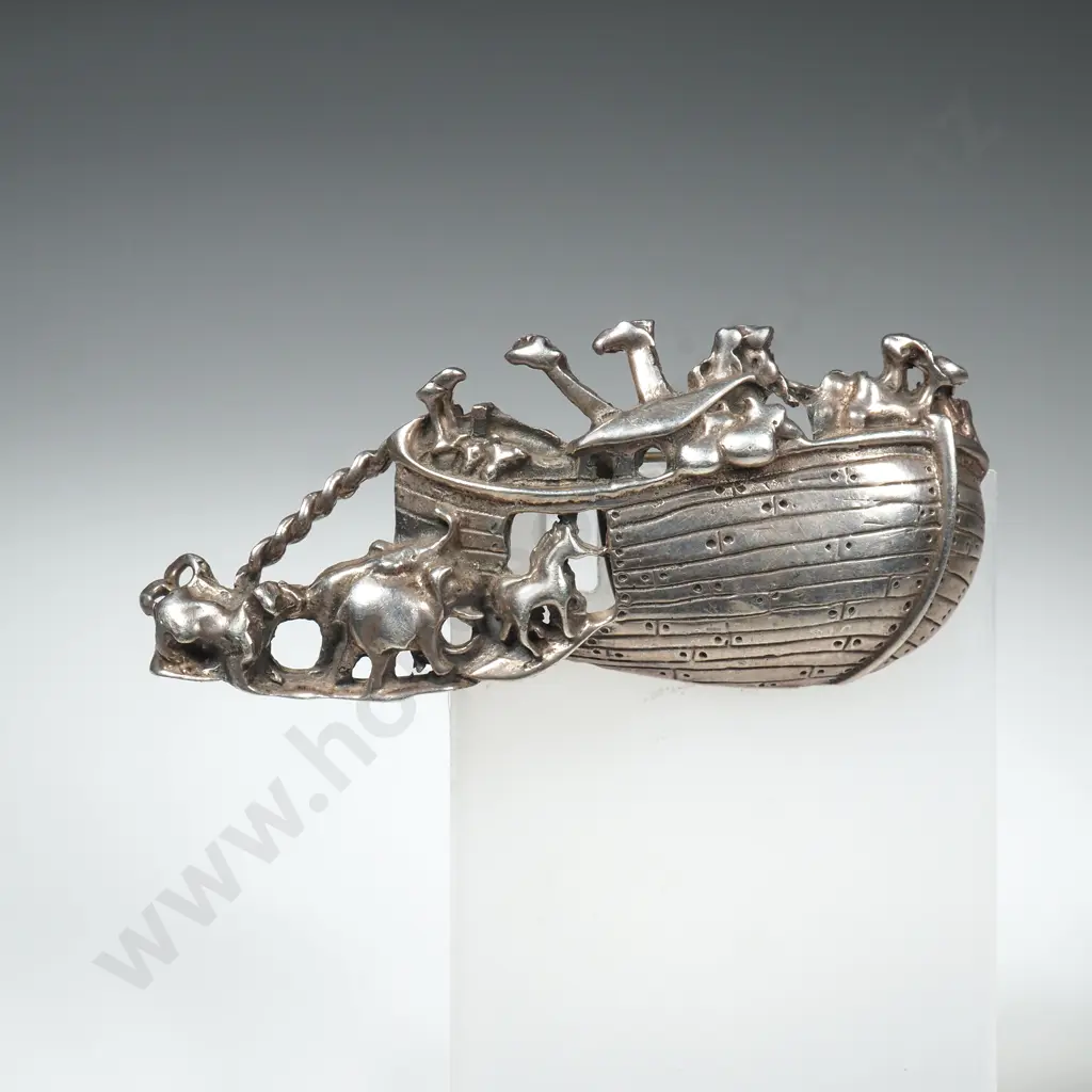 Vintage Heavy Sterling Silver Noah's Ark Brooch Image 1++