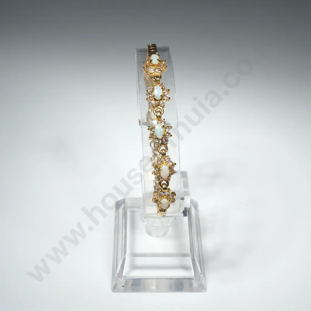 Crystal Opal & CZ Cluster Bracelet Gold Plated Image 1++
