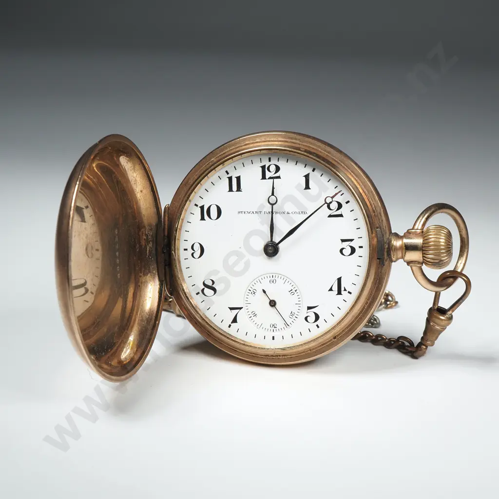 Rolled Gold Stewart Dawson & Co Retailed Pocket Watch on Rolled Gold Fob Chain Image 1++