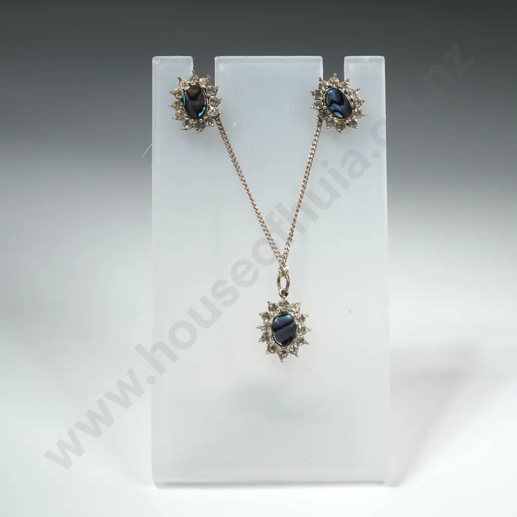 Modern Sterling Silver And Paua Shell Earrings With Matching Pendant And Sterling Silver Chain Image 1++