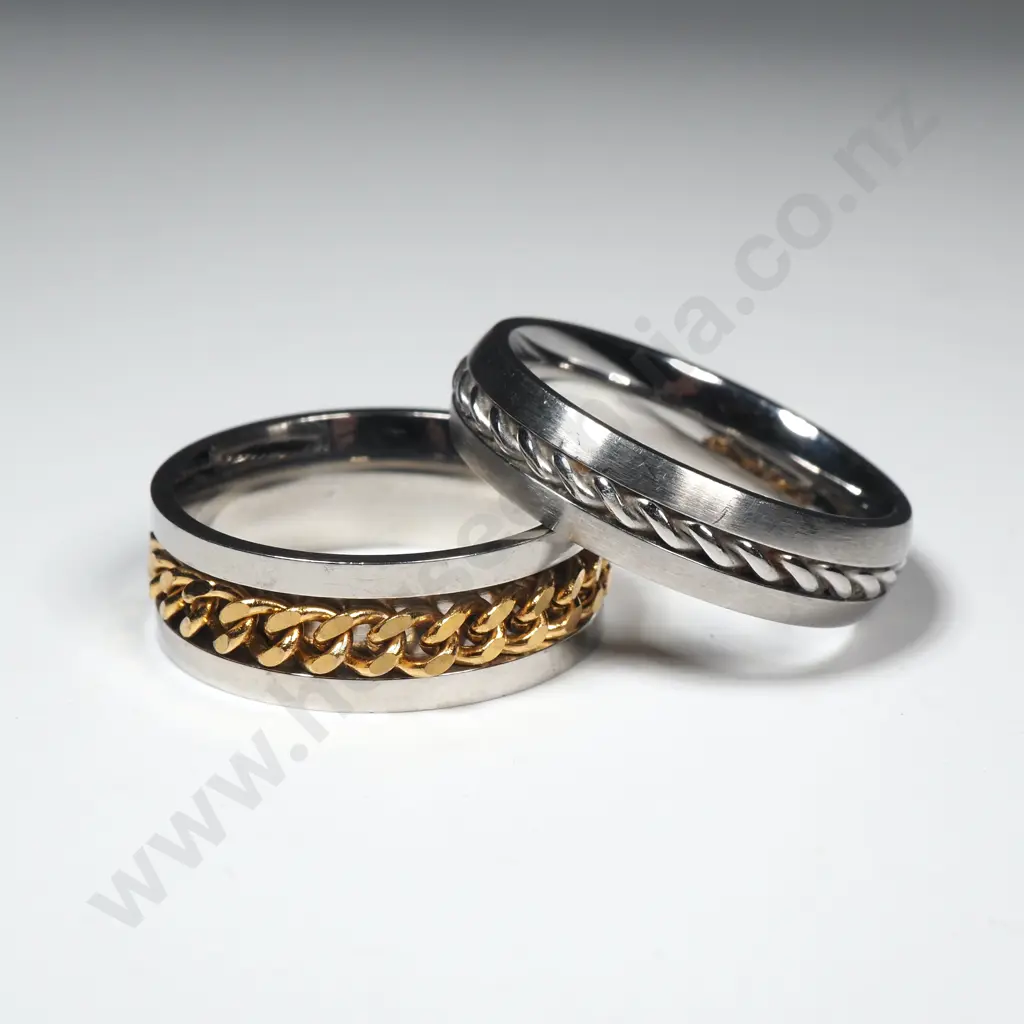 Two Silver Toned Bands w Twisted Insets - One Gold Toned & One Silver Toned. Image 1++