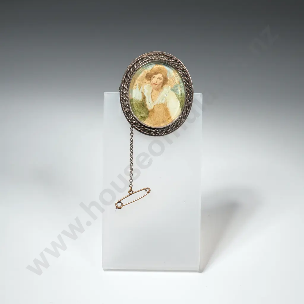 Sterling Silver Painted Woman Brooch Image 1++