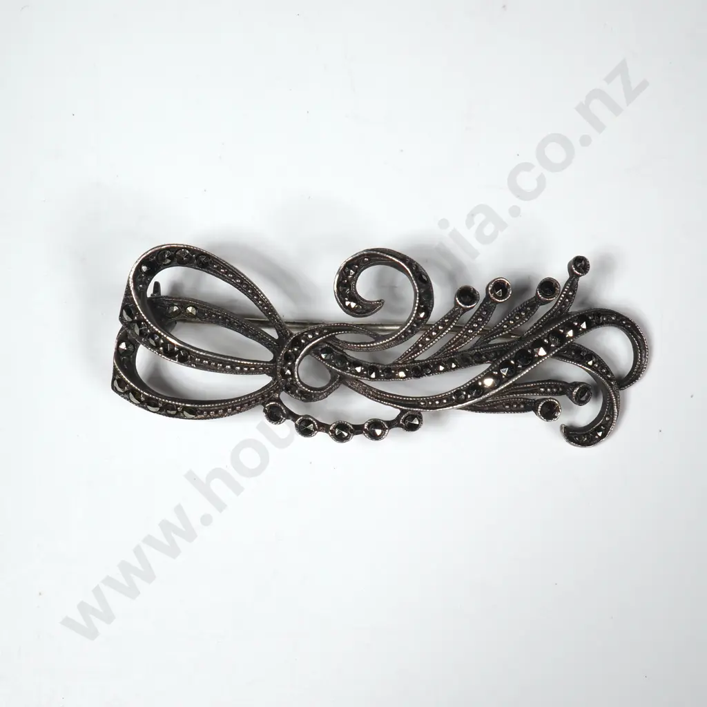 Sterling Silver Marcasite Brooch Image 1++