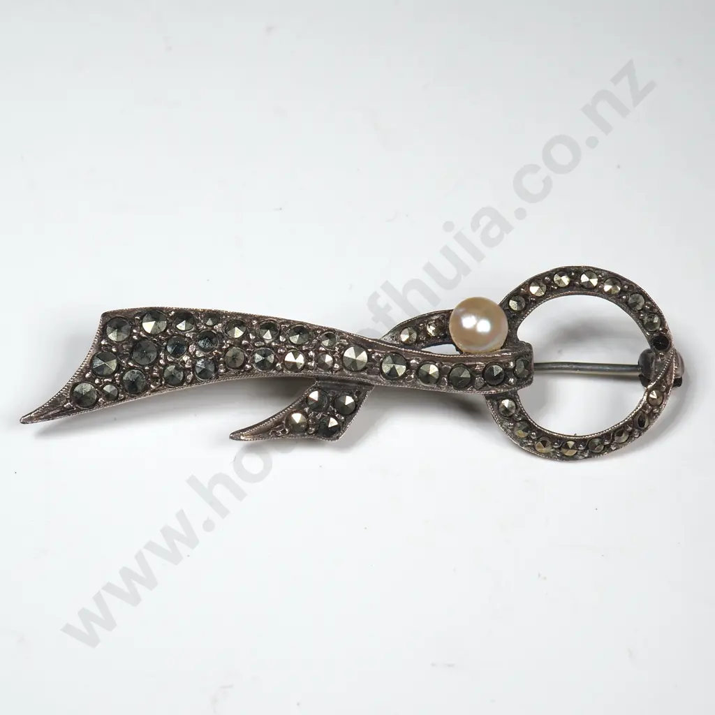 Sterling Silver Marcasite Brooch Image 1++