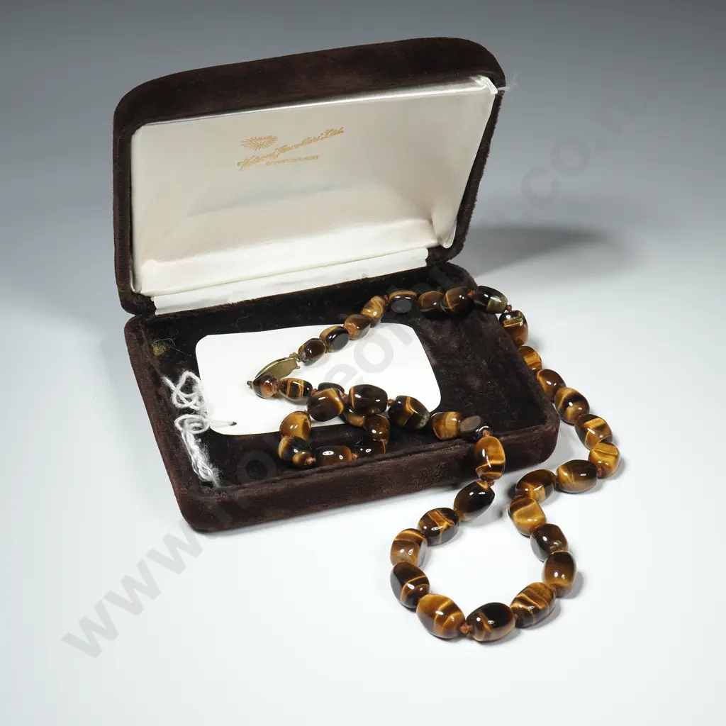 Vintage Boxed Tigers Eye Bead Necklace Image 1++