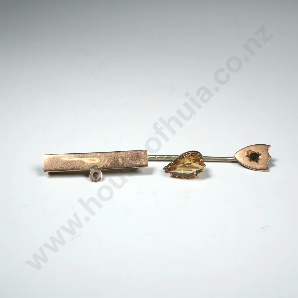9ct Gold Brooch / Set Yellow Stone & Tie Pin Image 1++