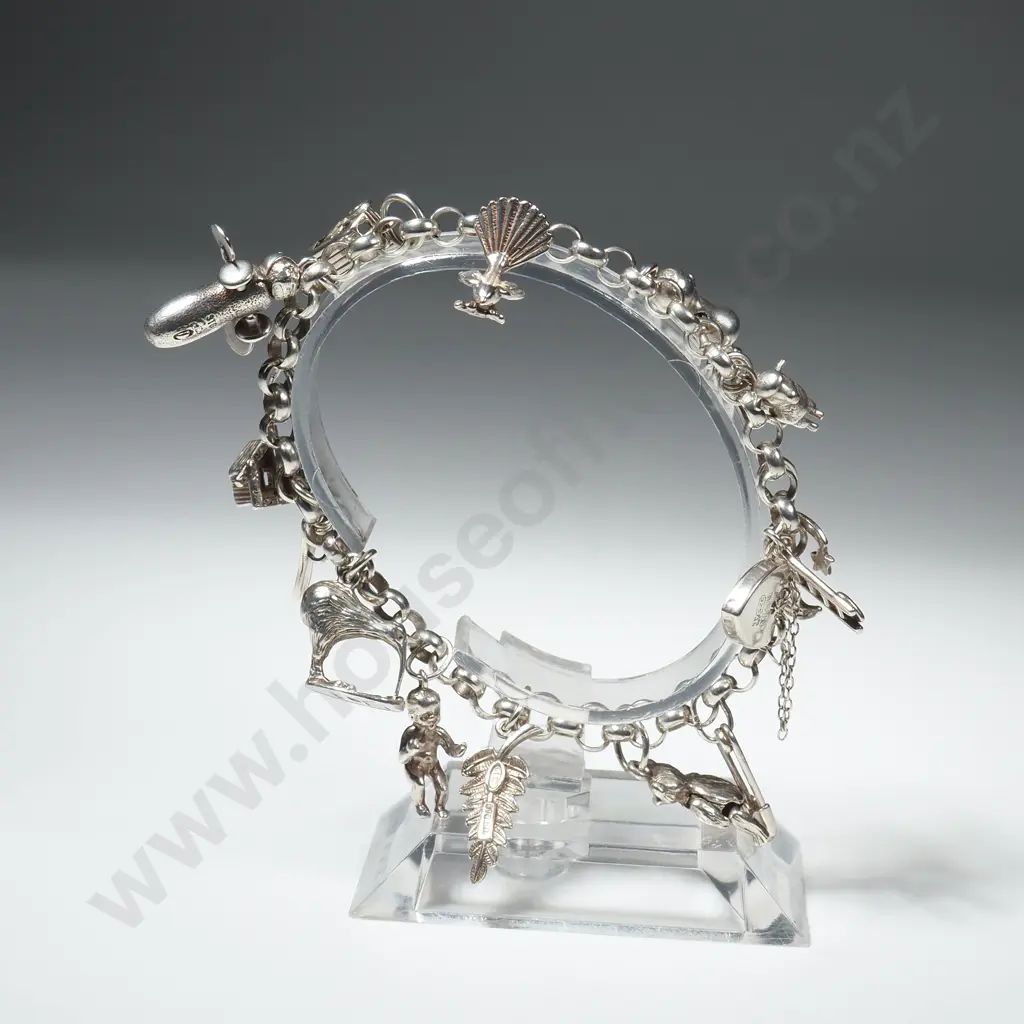 Modern Sterling Silver NZ Themed Charm Bracelet Image 1++