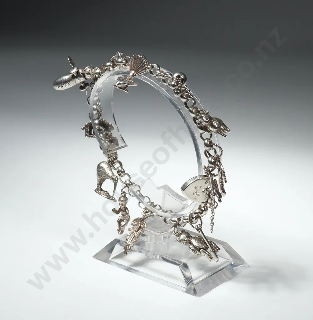 Modern Sterling Silver NZ Themed Charm Bracelet Image 1++