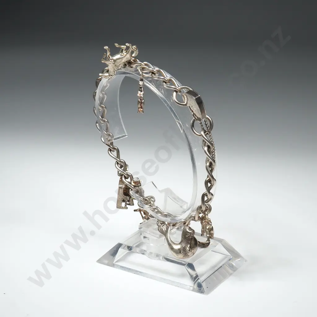 Sterling Silver Charm Bracelet with Vintage Charms Image 1++