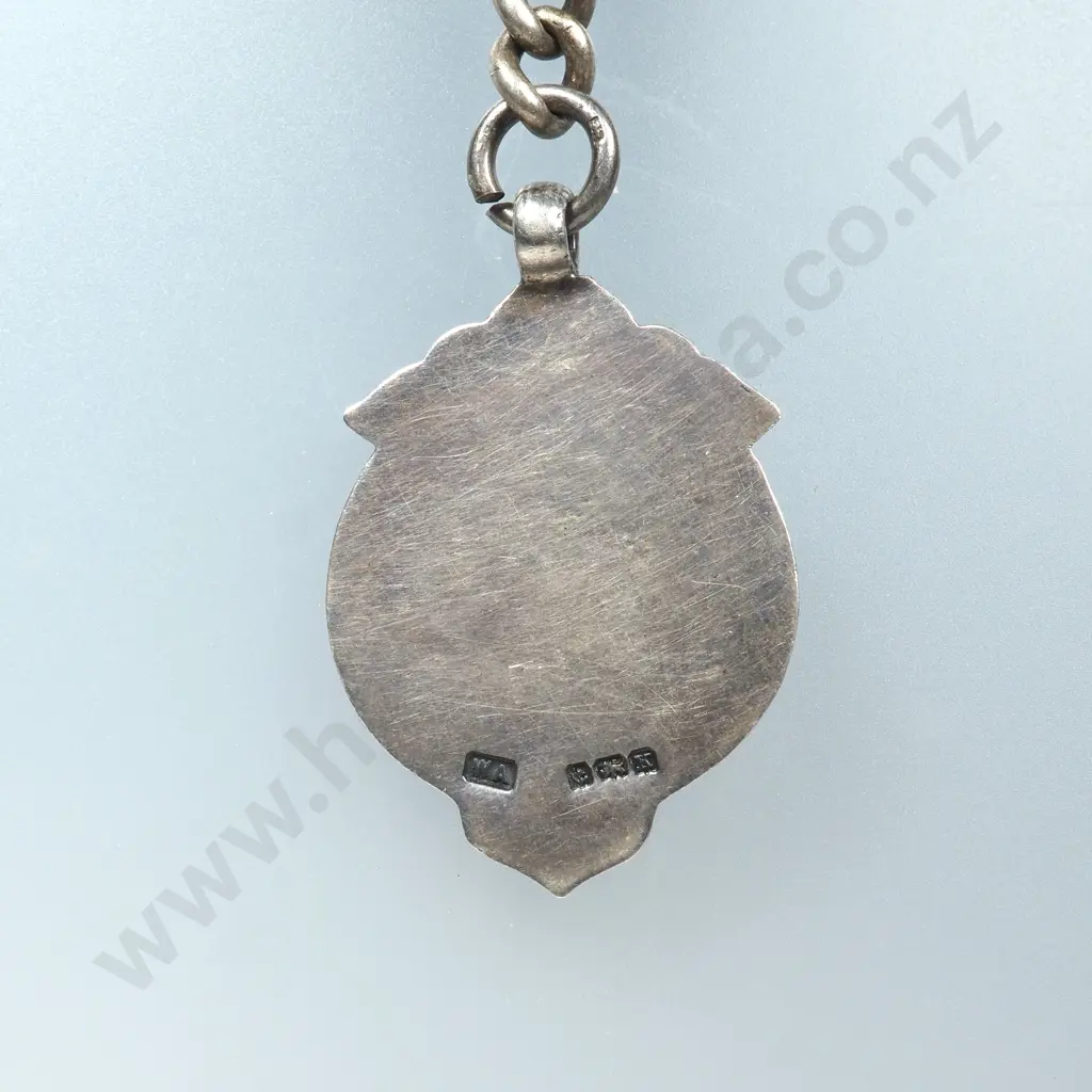 Antique Sterling Silver Single Albert Graduated Curb Link Chain With Fob Medal Attached Image 1++