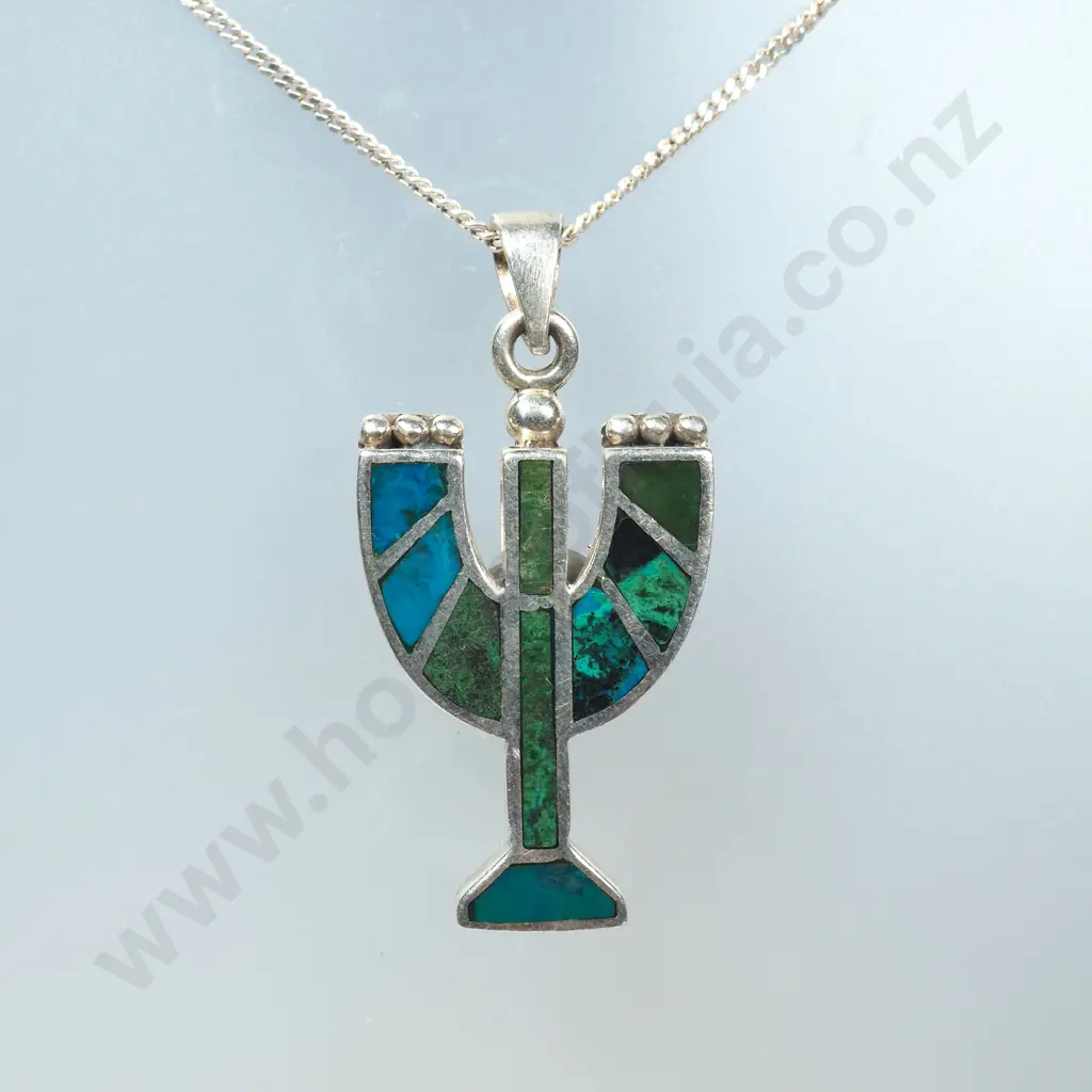 Modern Sterling Silver Enamel Set Pendant With Sterling Silver Chain Image 1++