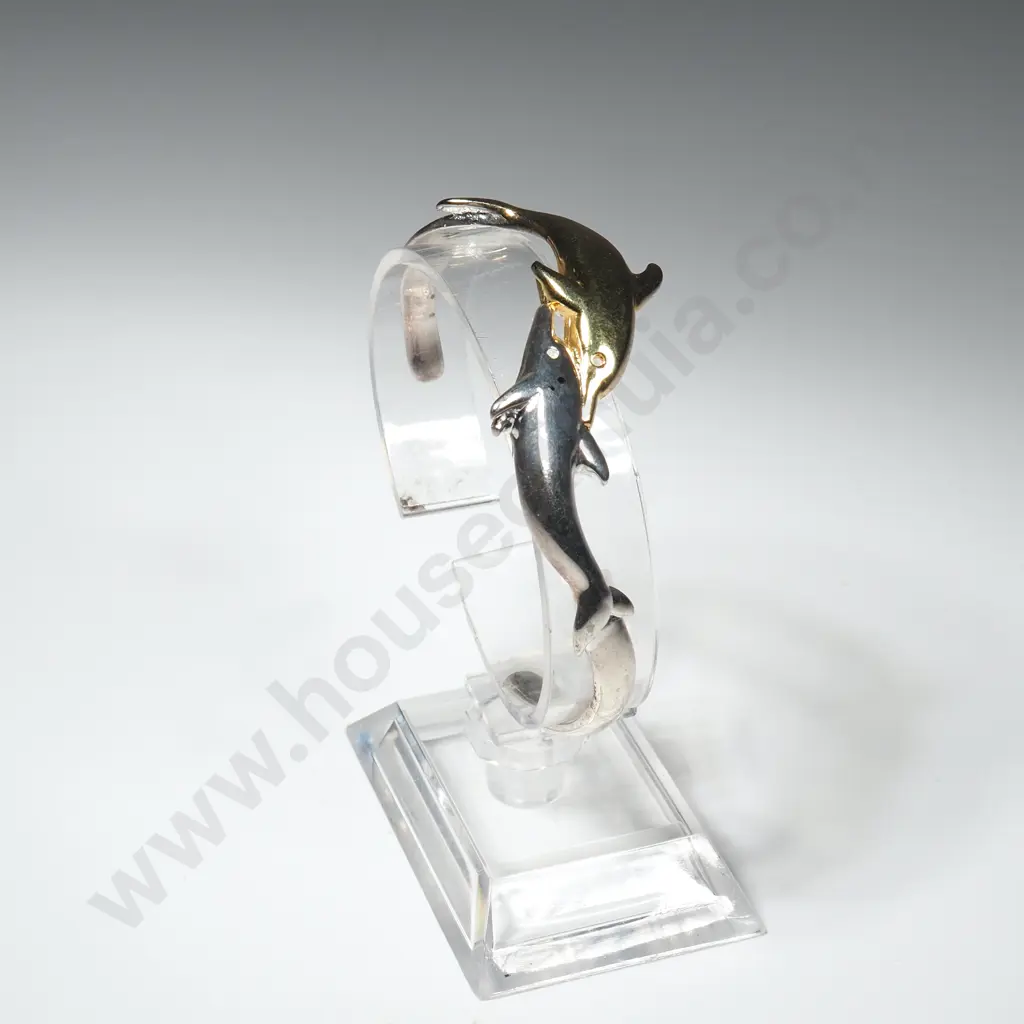 Modern Sterling Silver Dolphin Cuff Bracelet Image 1++