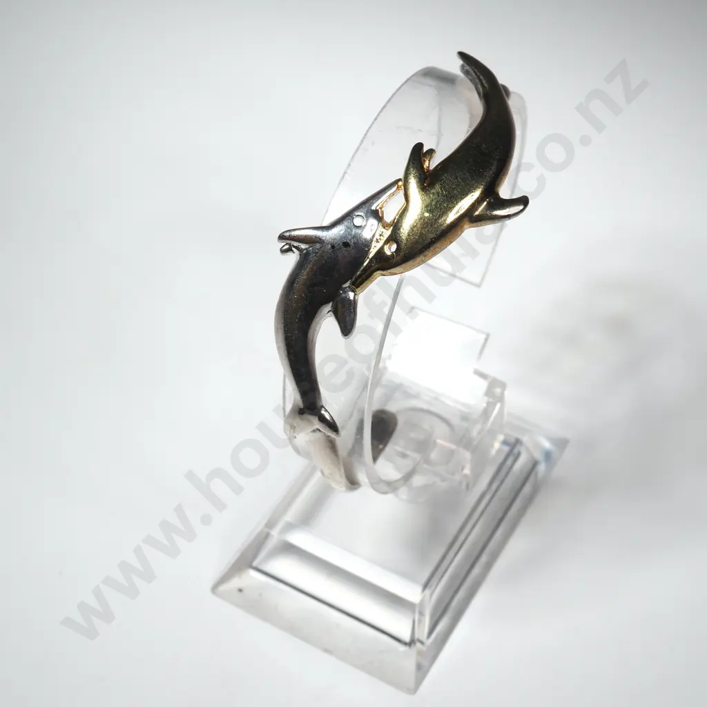 Modern Sterling Silver Dolphin Cuff Bracelet Image 1++