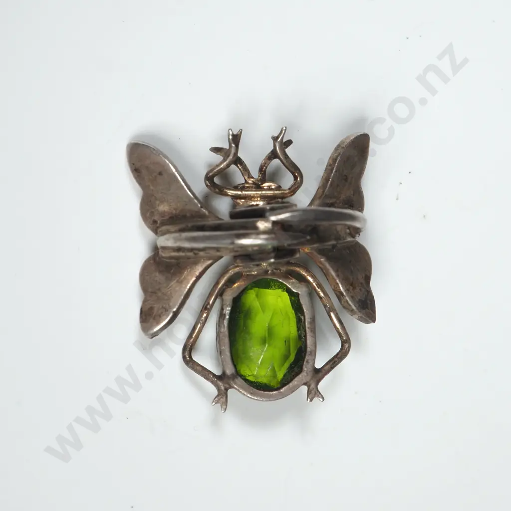 .800 Silver Bee Scarf Brooch Set w Green Stones Image 1++