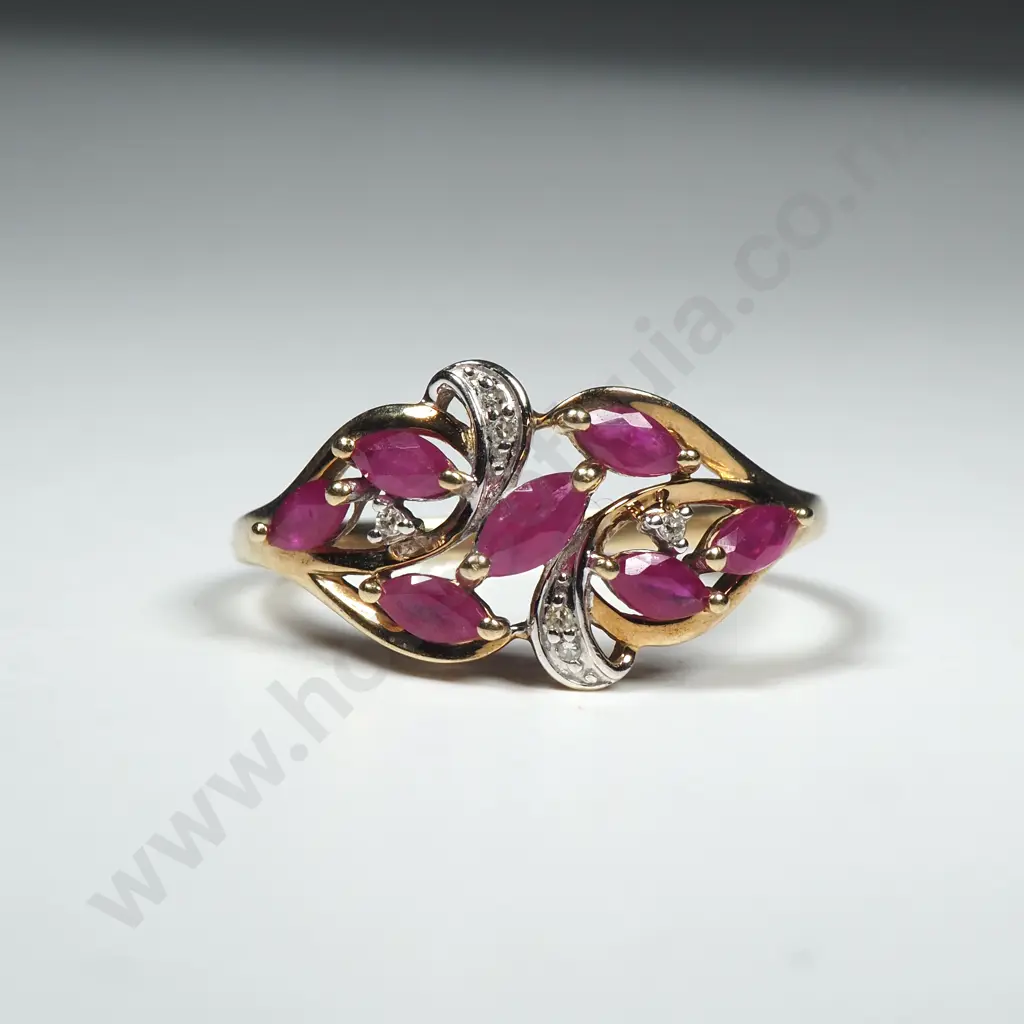 Modern 9ct Gold Ruby And Diamond Ring Image 1++