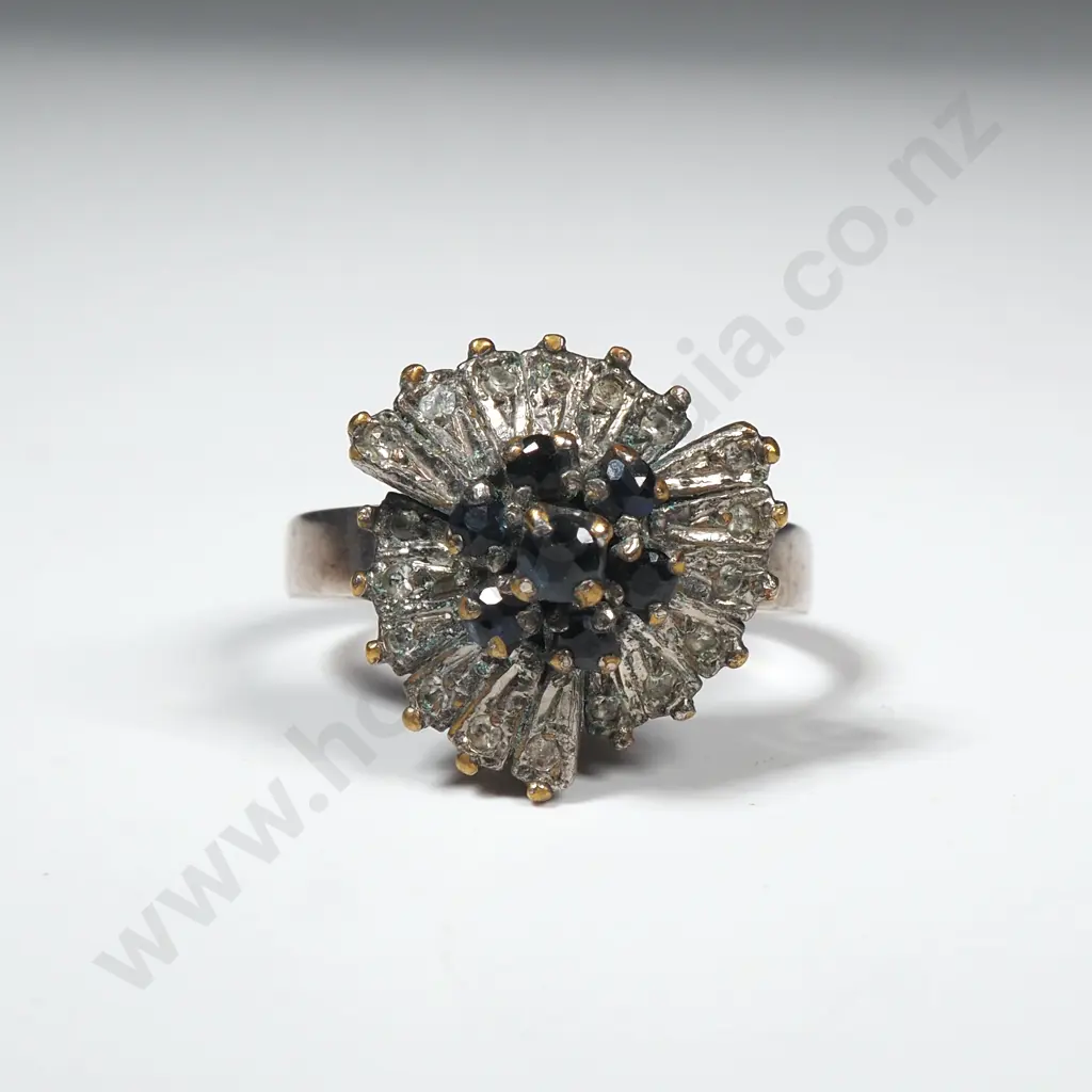Vintage Sterling Silver And Sapphire Dress Ring Image 1++
