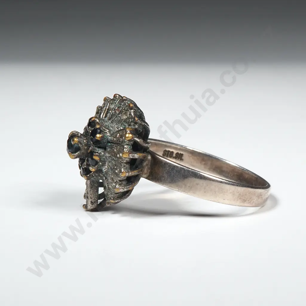 Vintage Sterling Silver And Sapphire Dress Ring Image 1++