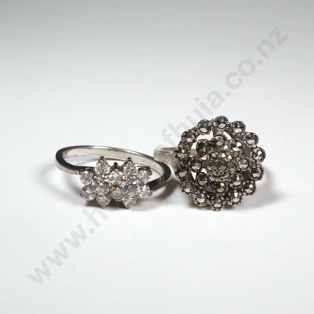 Two Sterling Silver Rings Set With White Stones.  Image 1++