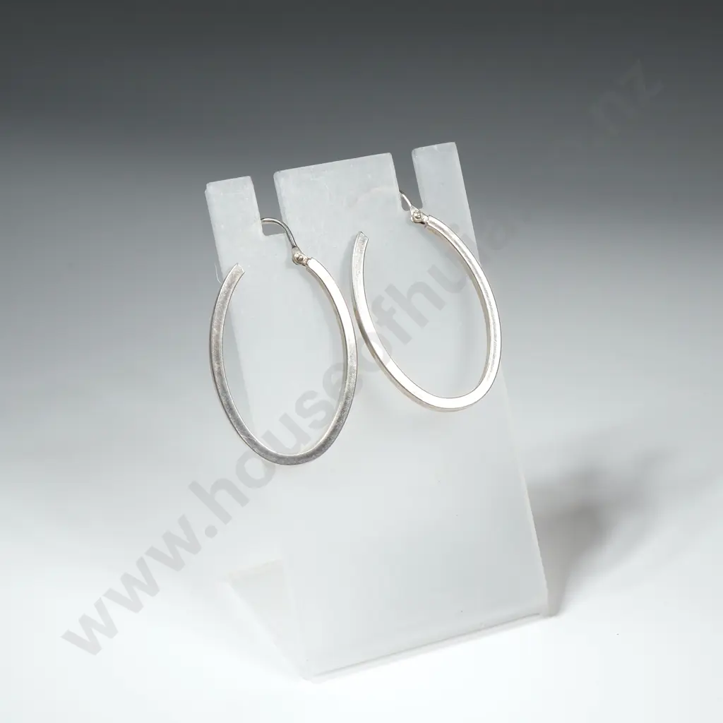 Modern Sterling Silver Oval Hoop Earrings Image 1++