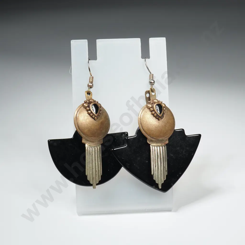 Art Deco Metal And Bakelite Earrings ( They Are A Pair Although Deliberately Not Identical ) Image 1++