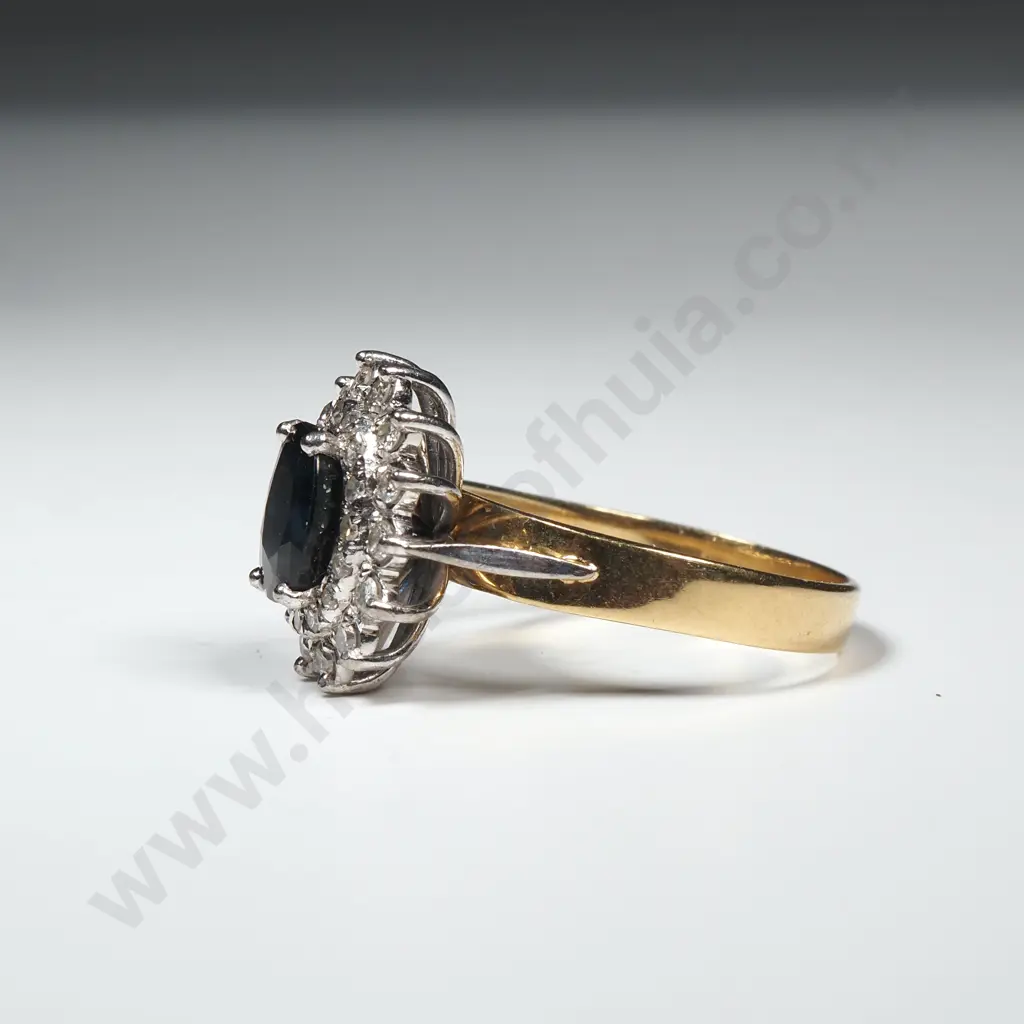 Modern 18ct Gold & Platinum Sapphire & Diamond Ring Image 1++