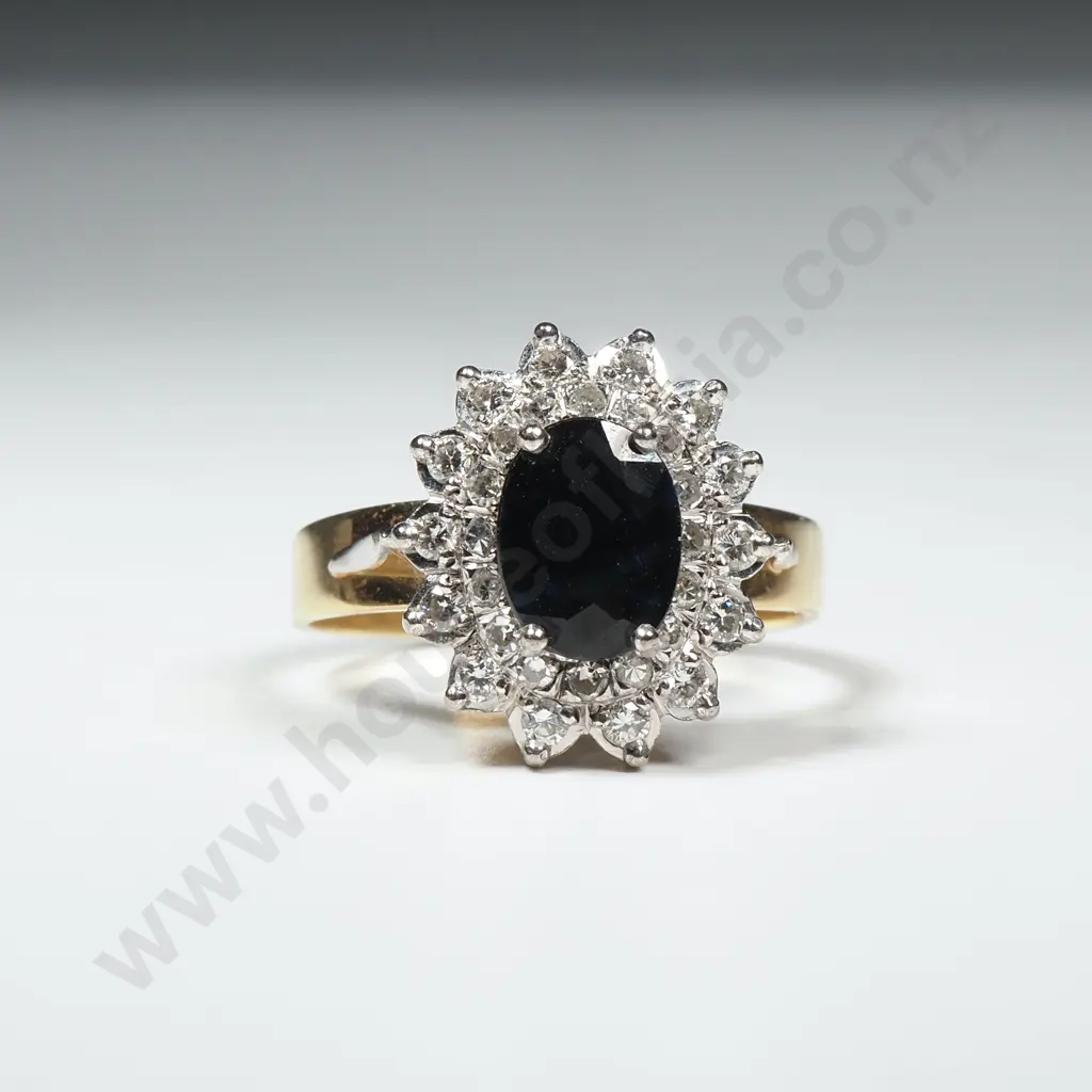 Modern 18ct Gold & Platinum Sapphire & Diamond Ring Image 1++