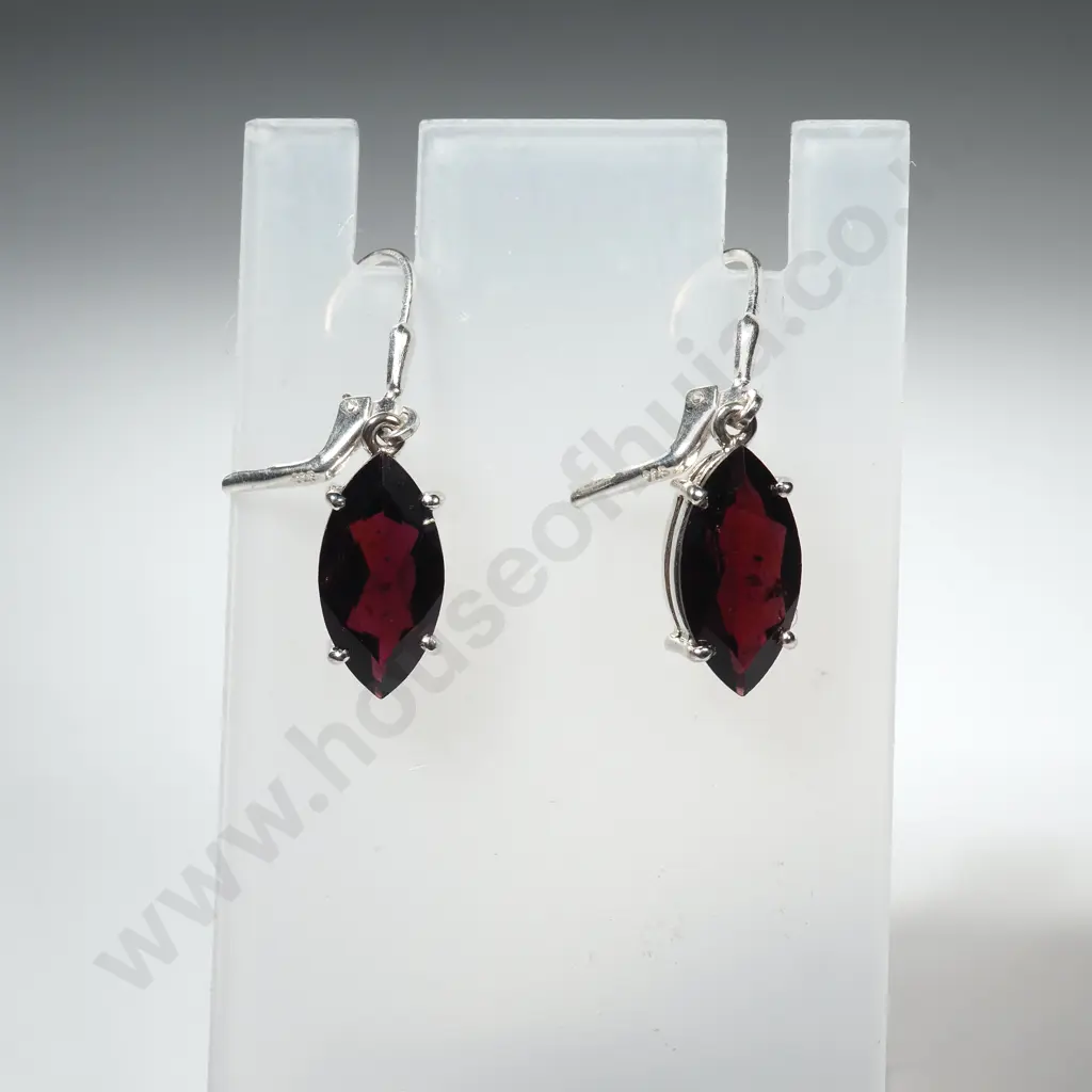 Sterling Silver Garnet Earrings Image 1++