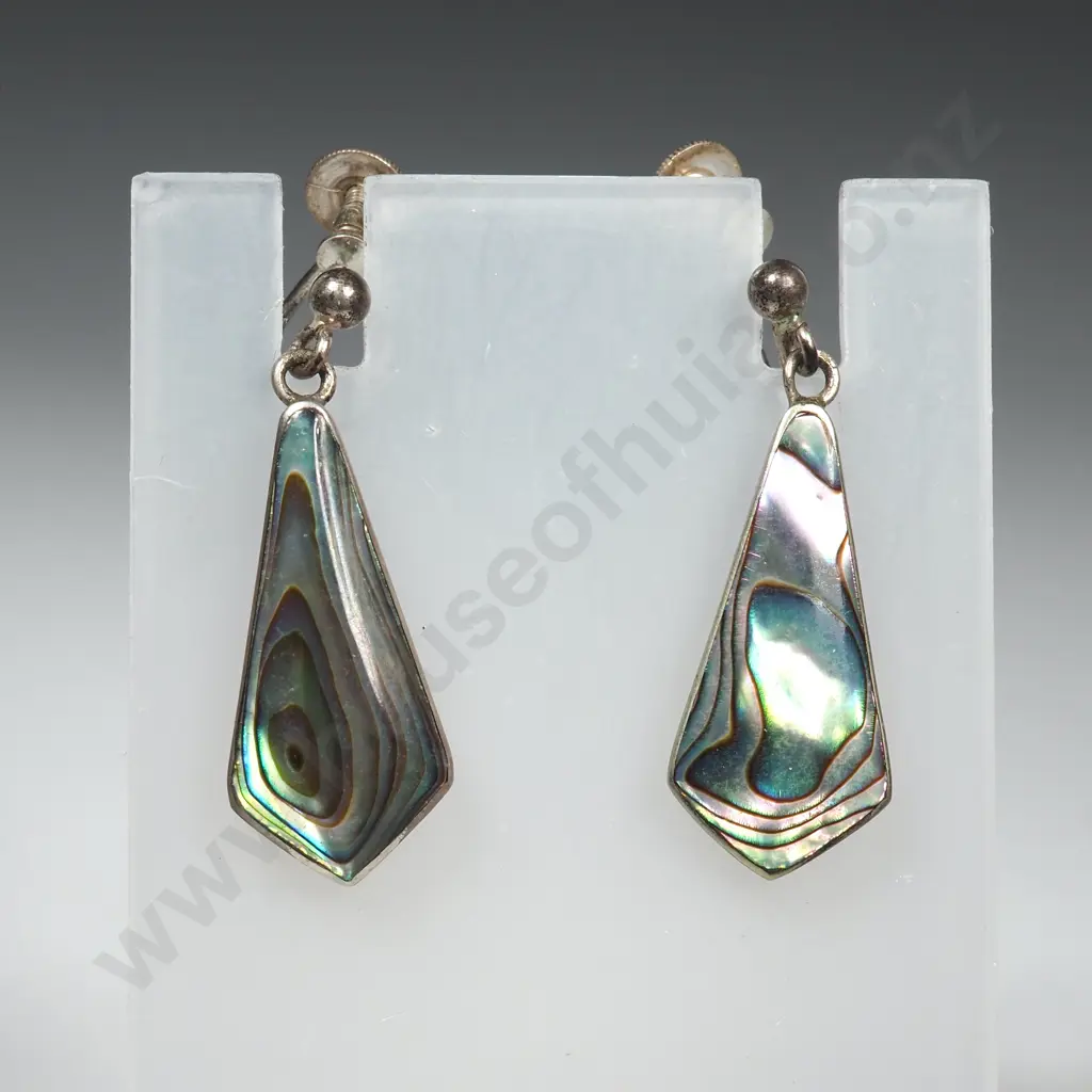 Vintage Sterling Silver Paua Shell Earrings Image 1++