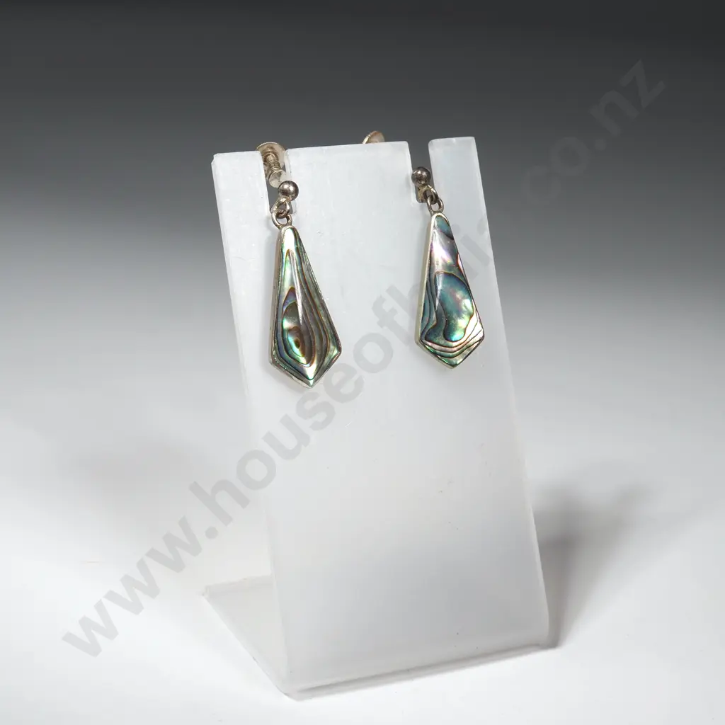Vintage Sterling Silver Paua Shell Earrings Image 1++