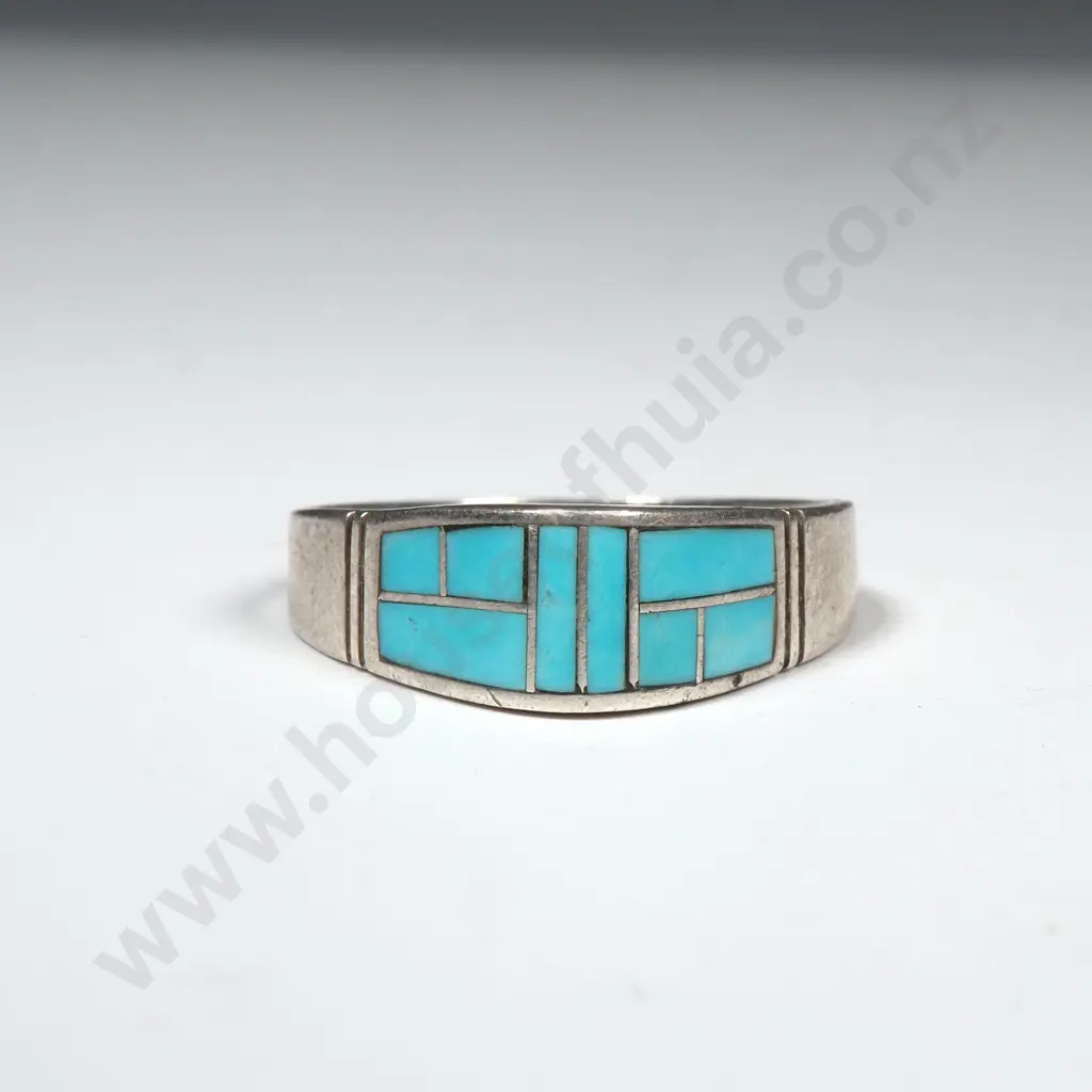 Modern Sterling Silver And Turquoise Enamel Ring Image 1++