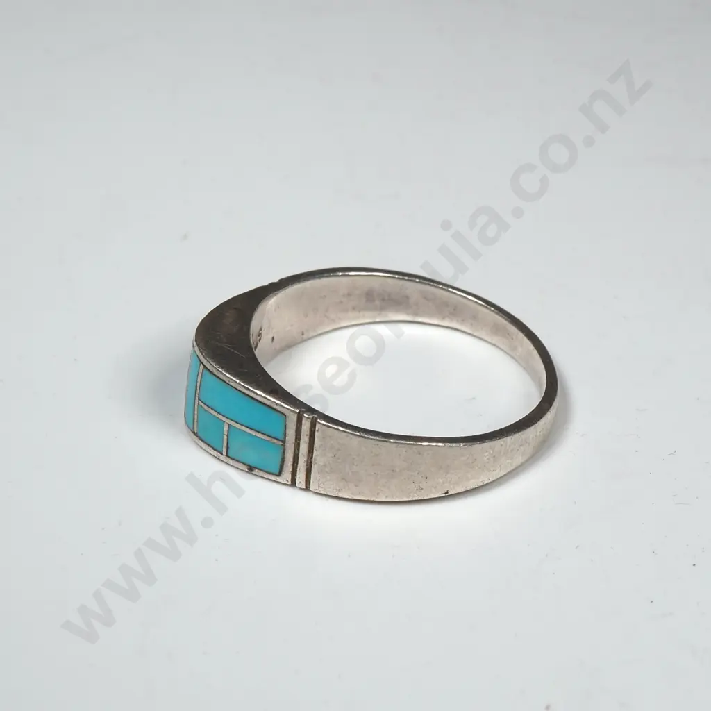 Modern Sterling Silver And Turquoise Enamel Ring Image 1++