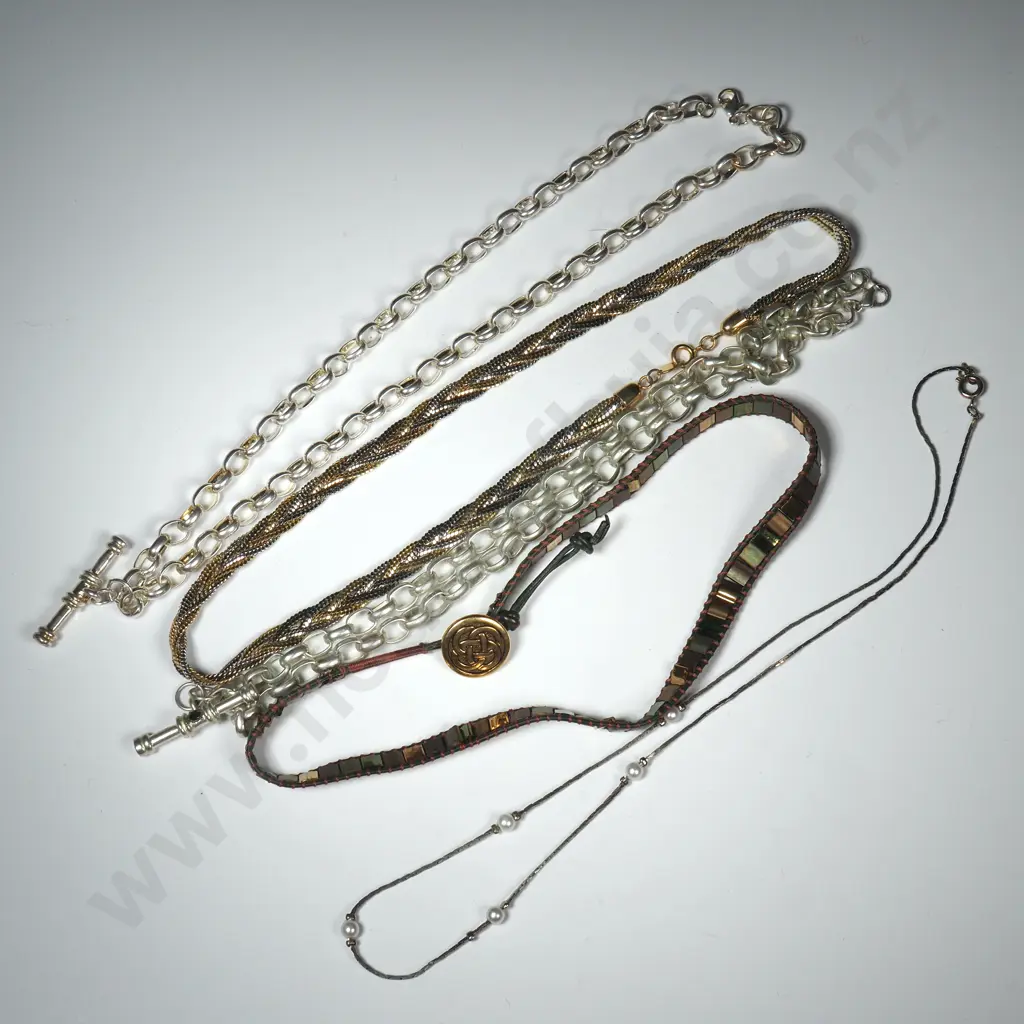 Quantity Of Silver Plate & Costume Jewellery Chains Including Two Chain Link Fobs  Image 1++