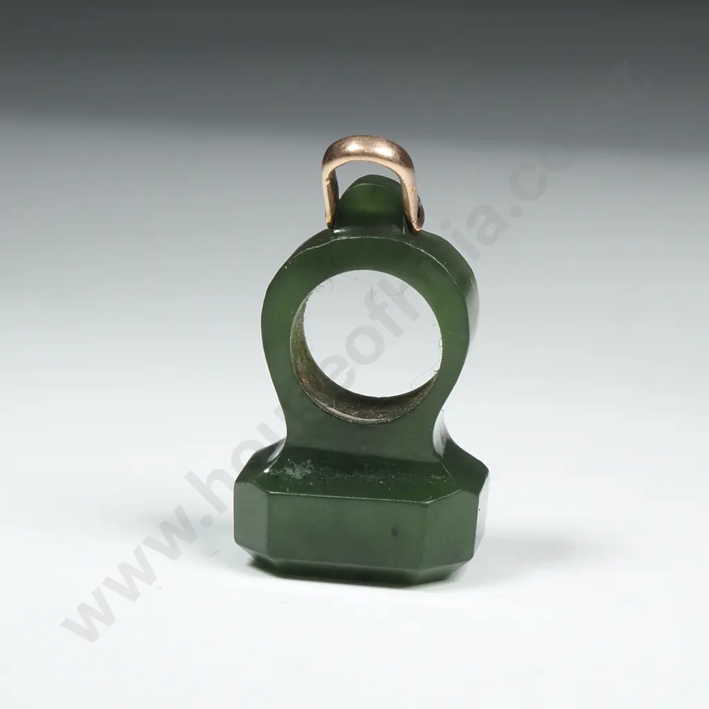 Antique NZ Greenstone Seal Fob Pendant Image 1++