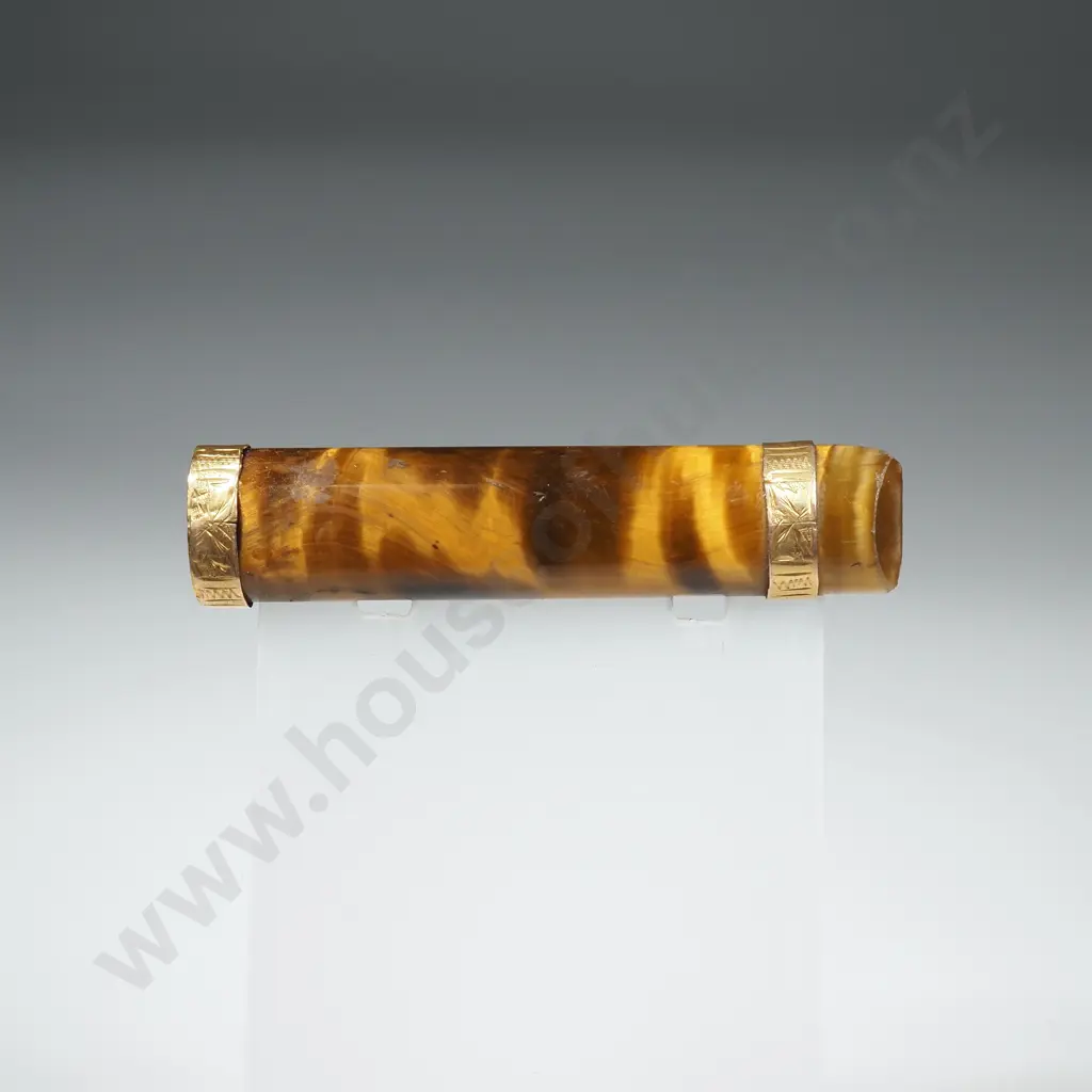 Antique Tigers Eye 9ct Gold Brooch Image 1++