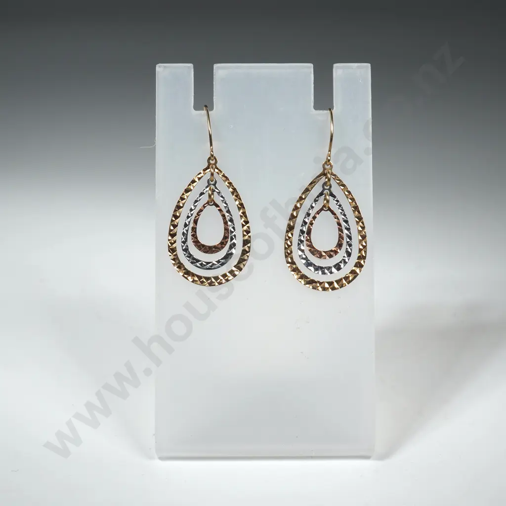 Gold Tricolour Drop Earrings Image 1++