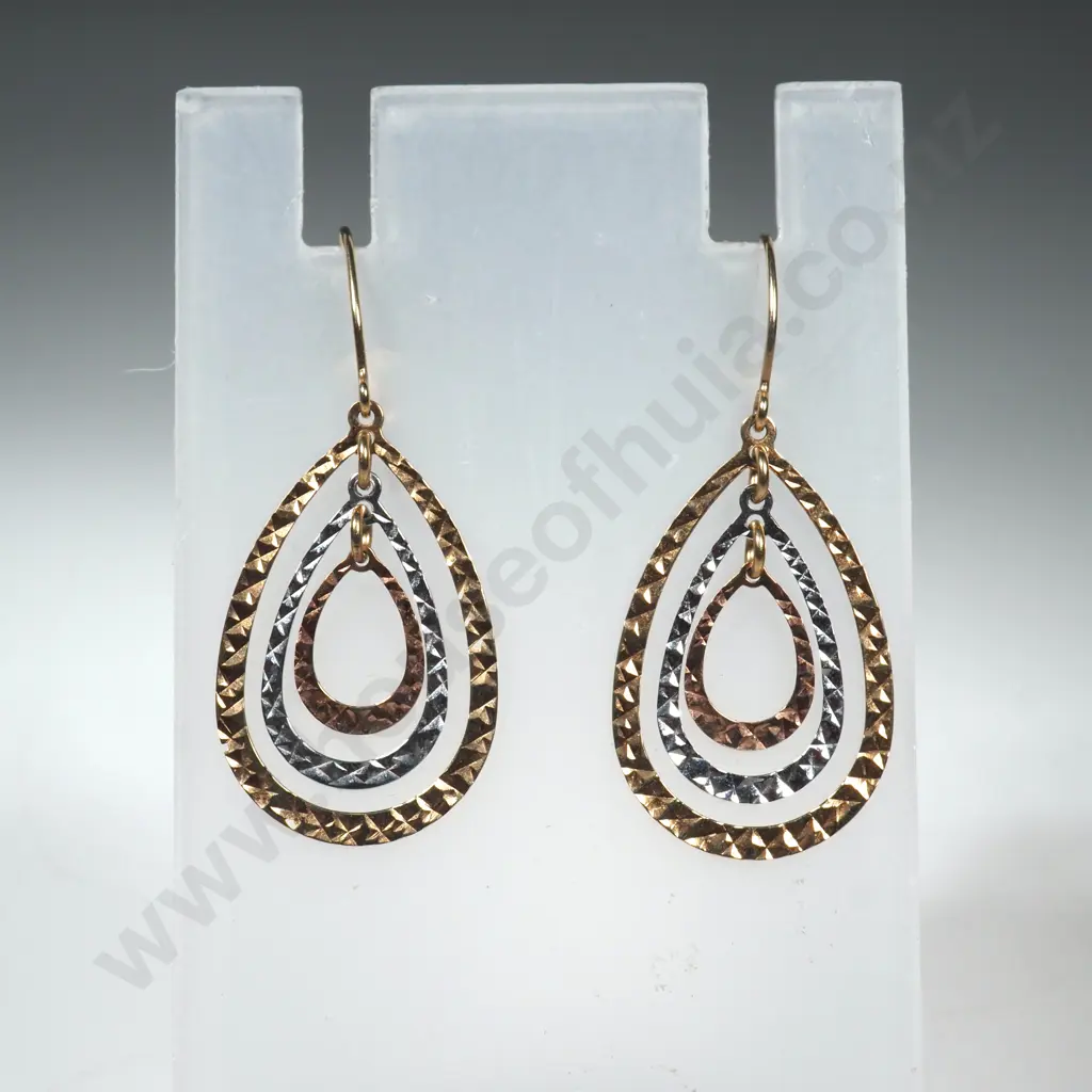 Gold Tricolour Drop Earrings Image 1++