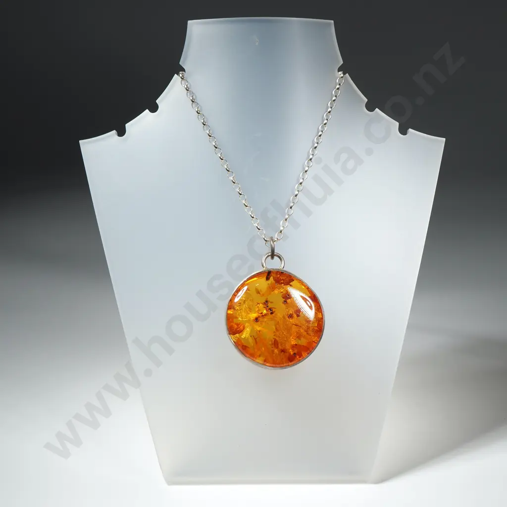 Sterling Silver Large Amber Pendant Image 1++
