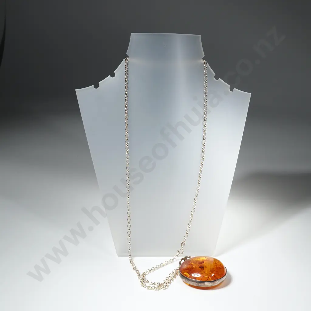 Sterling Silver Large Amber Pendant Image 1++